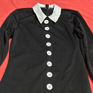 Black Long Sleeve Dress with White Collar and Buttons